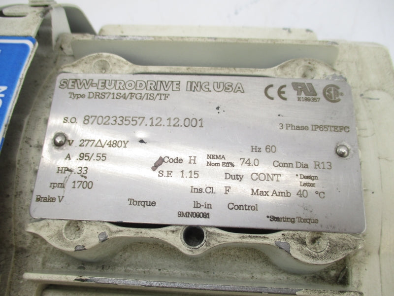 SEW-EURODRIVE DRS71S4/FG/IS/TF 277/480V .95/.55A UNMP