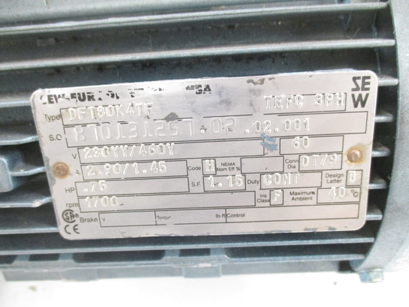 SEW-EURODRIVE K37DT80K4TF DFT80K4TF 230/460V 2.90/1.45A UNMP