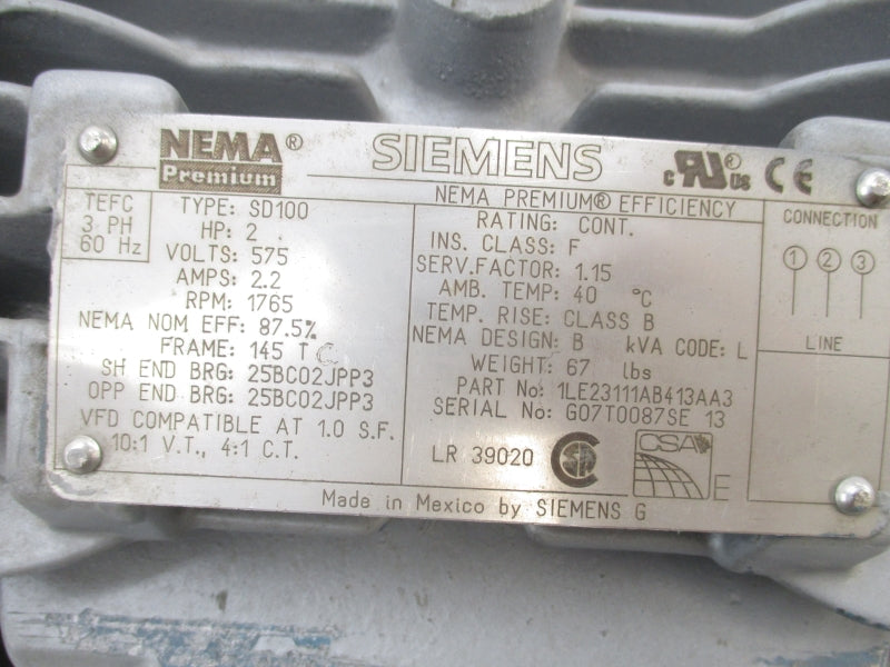 SIEMENS 1LE23111AB413AA3 575V 2.2A NSNP