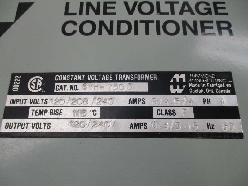 HAMMOND CVHW750C 120/240V 6.3/3.15A UNMP