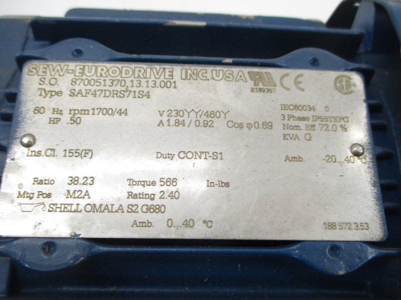 Motore A Ingranaggi SEW Eurodrive WA20DRN71MS2 0,37 KW S1 WA20 DRN71MS2 - Foto 10