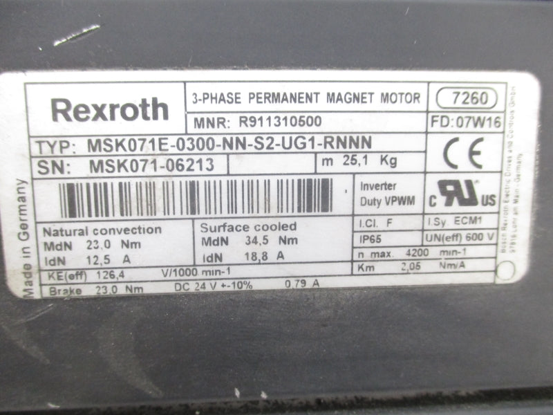 REXROTH MSK071E-0300-NN-S2-UG1-RNNN R911310500 600V 18.8A NSNP