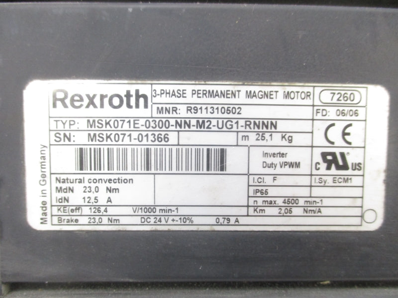 REXROTH MSK071E-0300-NN-M2-UG1-RNNN R911310502 24V 12.5A NSNP