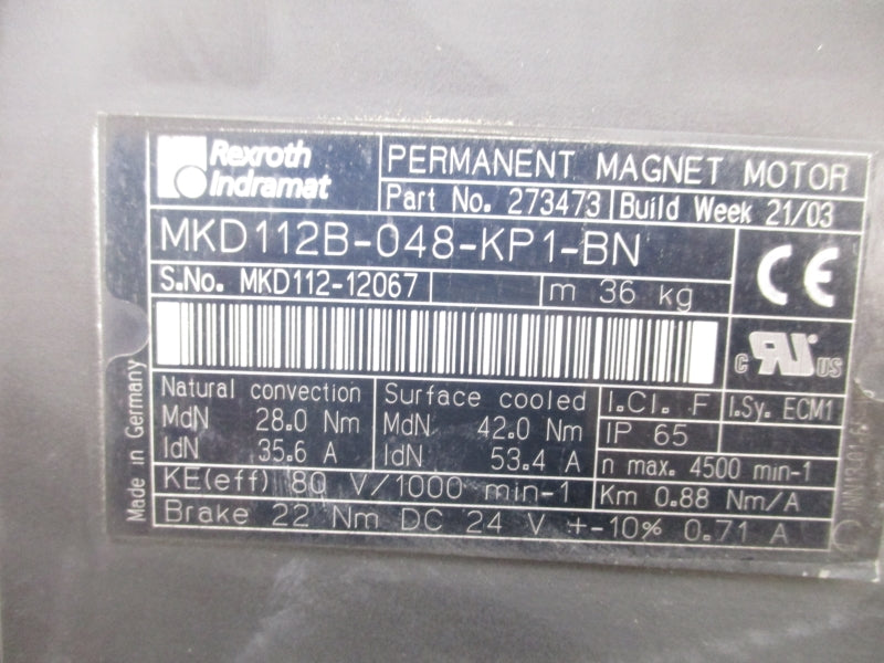 INDRAMAT MKD112B-048-KP1-BN 273473 80V 53.4A NSNP