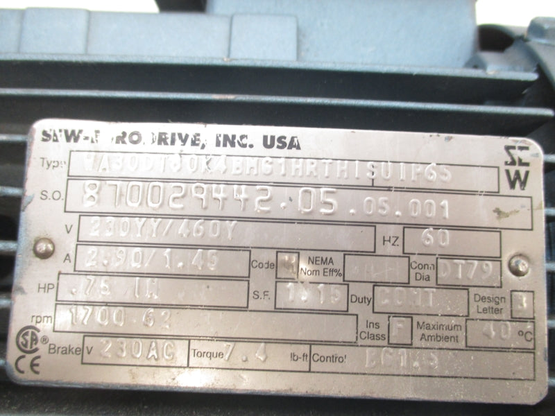 SEW-EURODRIVE WA30DT80K4BMG1HRTHISUIP65 230/460V 2.90/1.45A NSNP