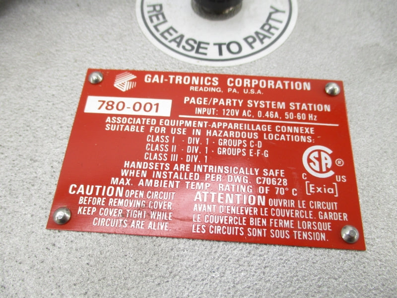GAI-TRONICS 780-001 120VAC 0.46A NSMP