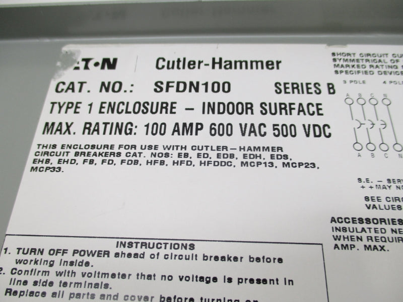 EATON SFDN100 SER. B 600VAC 100A NSMP