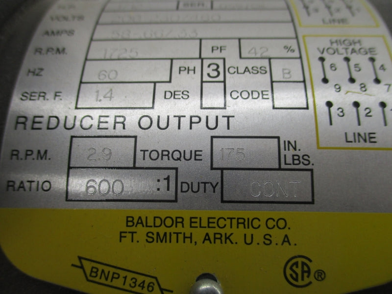 BALDOR 33-1347-424K3 208-230/460V .58-.66/.33A NSMP