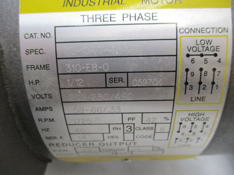 BALDOR 33-1347-424K3 208-230/460V .58-.66/.33A NSMP