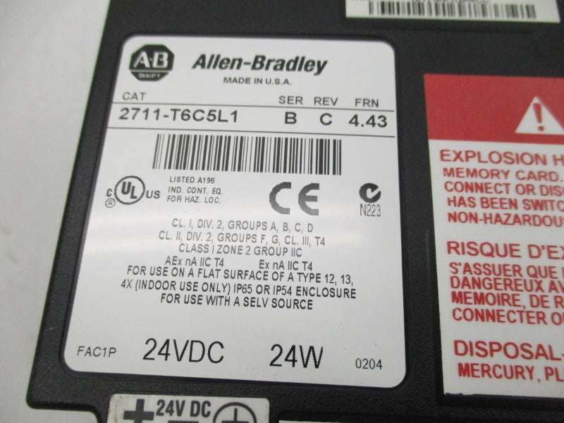 ALLEN BRADLEY 2711-T6C5L1 SER. B F/W 4.43 24VDC NSMP