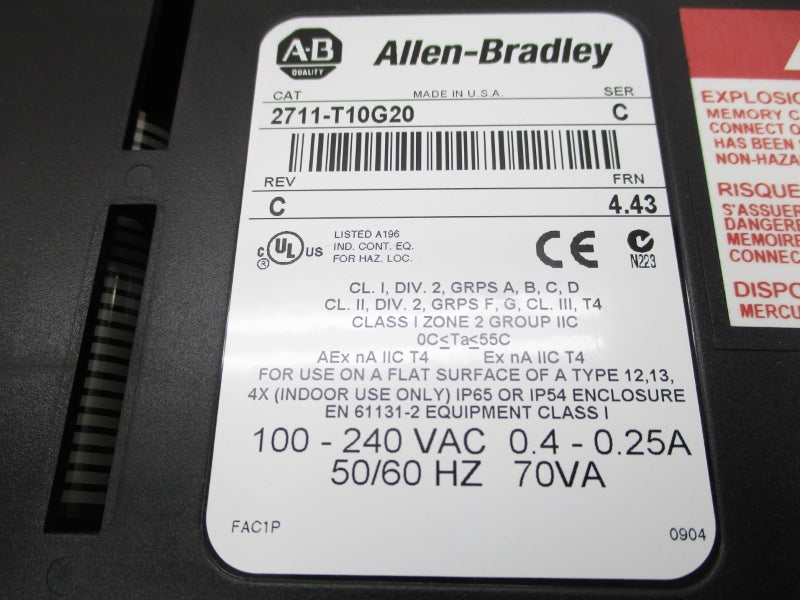 ALLEN BRADLEY 2711-T10G20 SER. C 100-240V .04-.25A F/W 4.43 UNMP