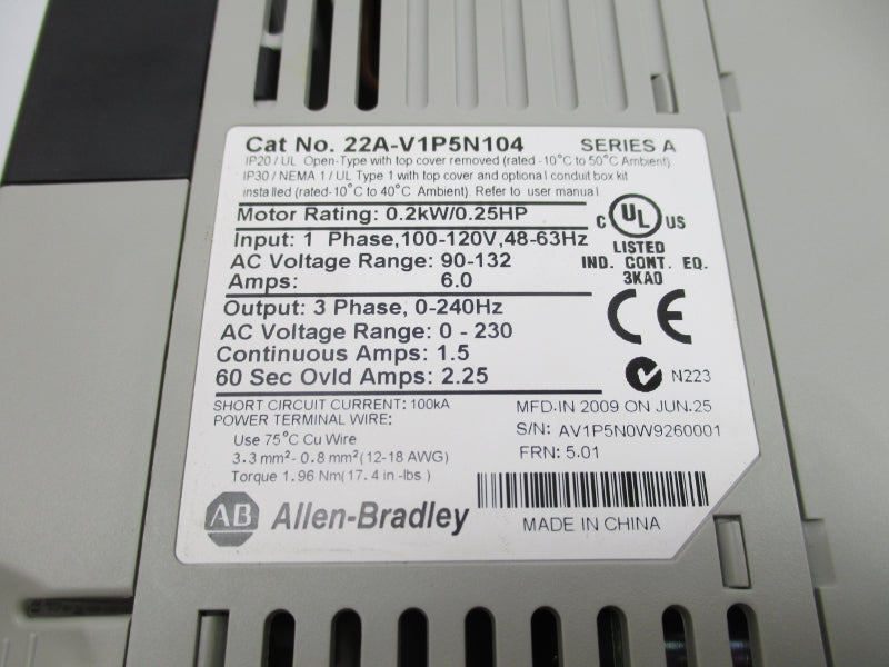 INDUSTRIAL SPARE PART 22A-V1P5N104 SER. A 90-132V 6.0A F/W 5.01 NSMP