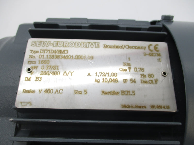 SEW-EURODRIVE DT71D4/BMG 266/460V 1.72/1.00A NSNP
