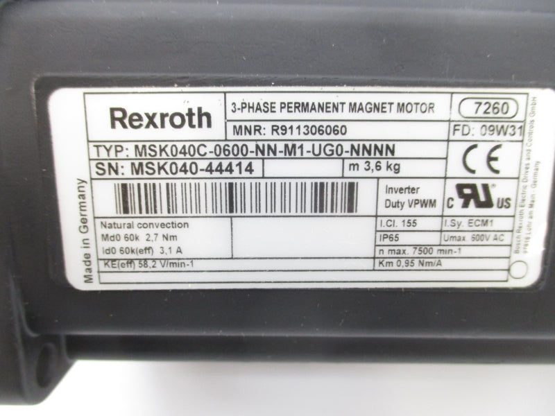 REXROTH MSK040C-0600-NN-M1-UG0-NNNN R911306060 600VAC 3.1A NSMP