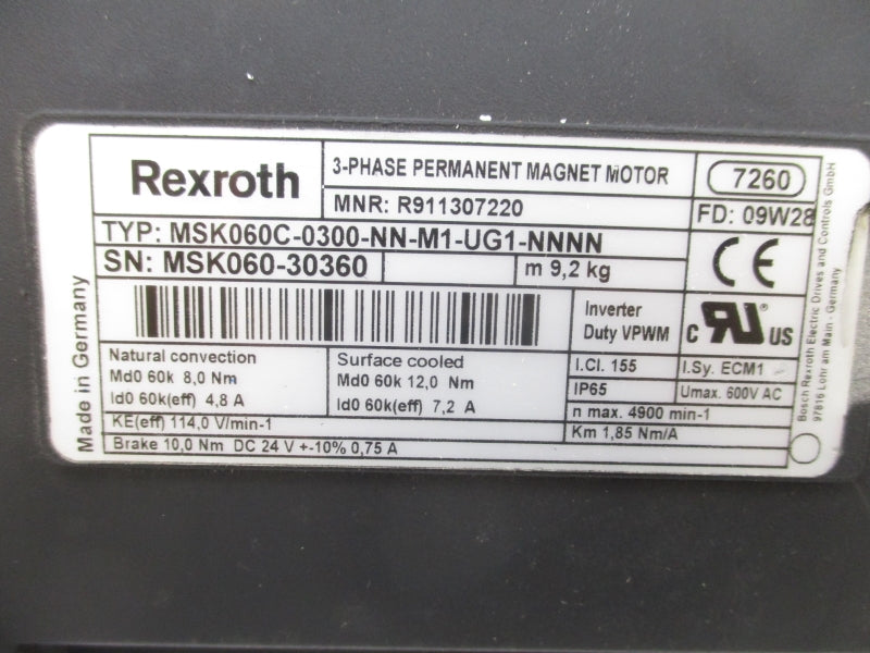 REXROTH MSK060C-0300-NN-M1-UG1-NNN R911307220 600VAC 7.2A NSMP