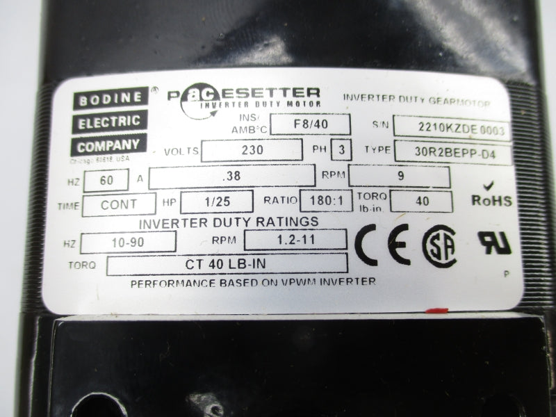 BODINE ELECTRIC COMPANY 30R2BEPP-D4 230V .38A NSMP