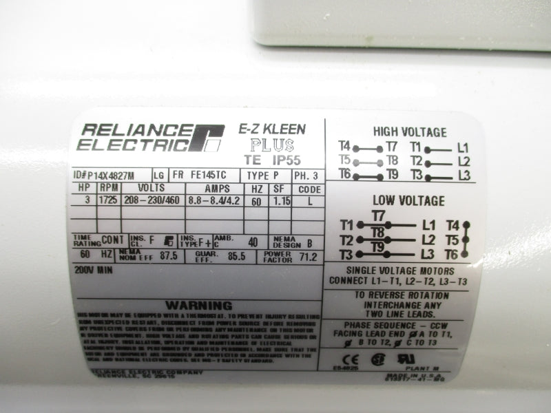 RELIANCE ELECTRIC P14X4827M 208-230/460V 8.8-8.4/4.2A NSNP