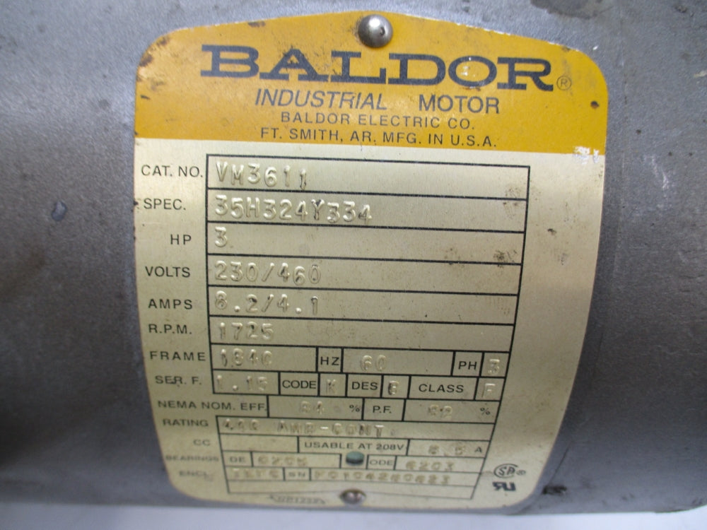 BALDOR VM3611 35H324Y334 208-230/460V 8.5-8.2/4.1A UNMP