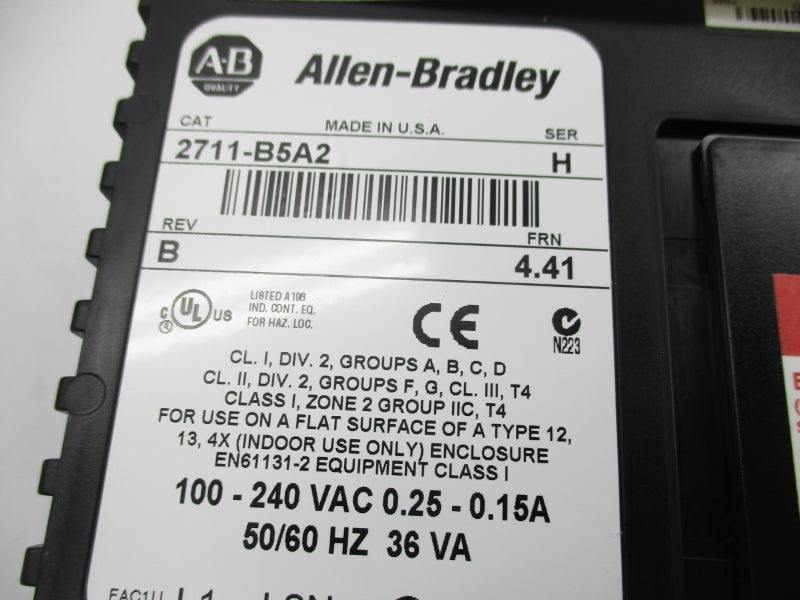 ALLEN BRADLEY 2711-B5A2 SER. H F/W 4.41 100-240VAC 0.25-0.15A NSMP