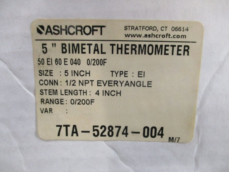 ASHCROFT 50EI60E040 0/200F NSMP