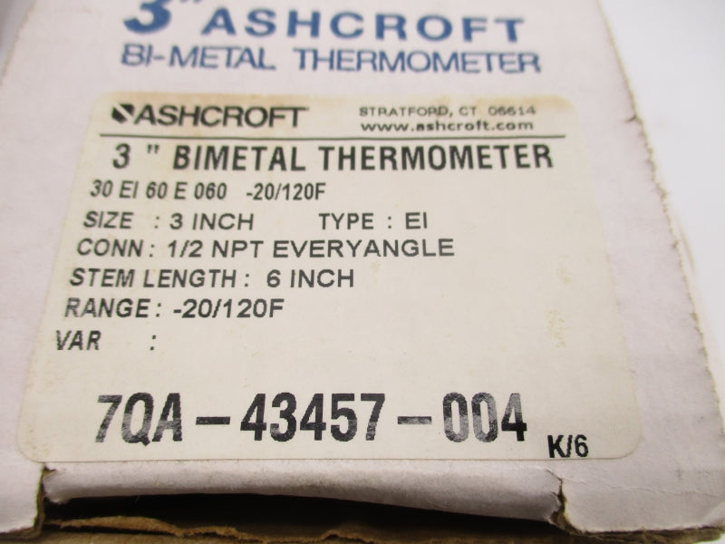 ASHCROFT 30EI60E060 -20/120F 3" NSMP