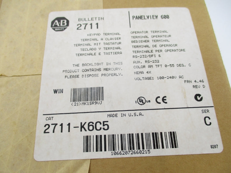 ALLEN BRADLEY 2711-K6C5 SER. C F/W 4.46 100-240VAC NSFS