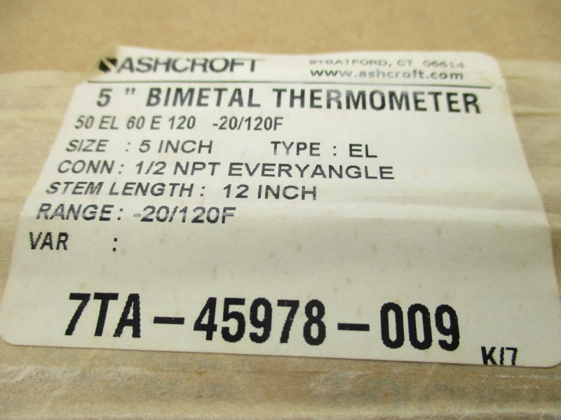 ASHCROFT 50EL60E120 -20/120F 12" NSFS
