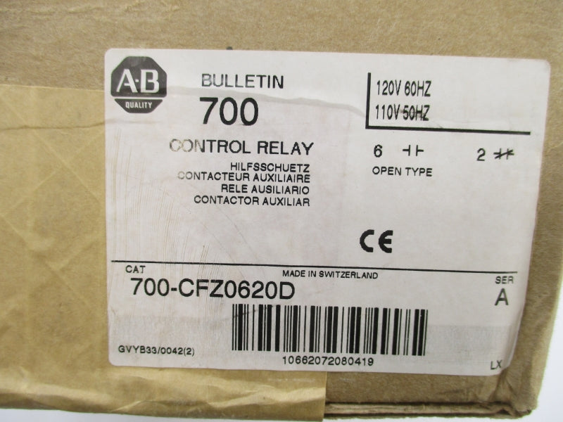 ALLEN BRADLEY 700-CFZ0620D SER. A 110/120V NSFS
