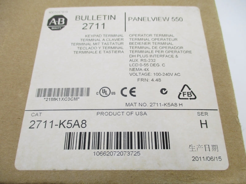 ALLEN BRADLEY 2711-K5A8 SER. H F/W 4.48 100-240VAC DATE: 2011 NSFS
