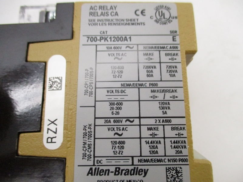 ALLEN BRADLEY 700-PK1200A1 SER. E 110/115-120V (WH) NSMP