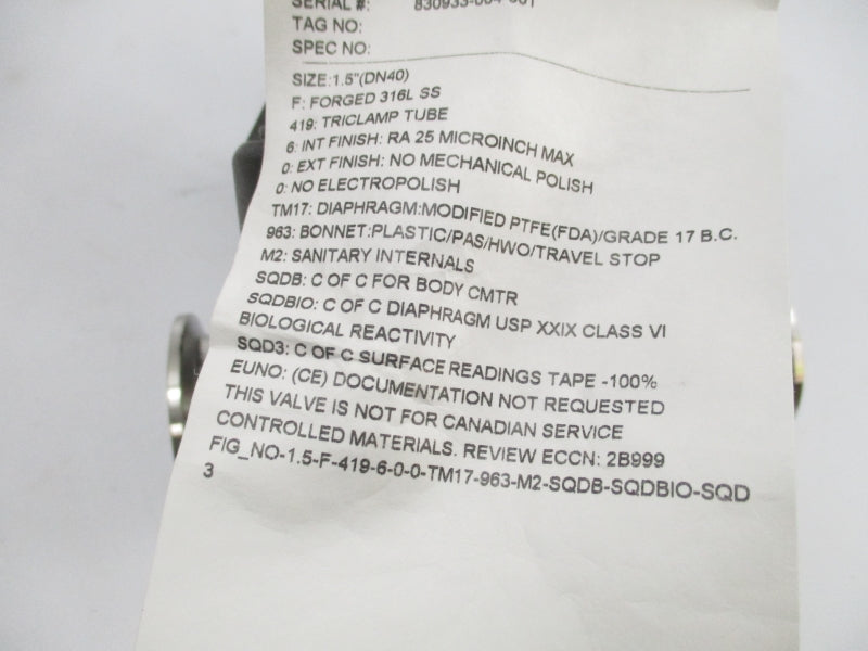 ITT 1.5-F-419-6-0-0-TM17-963-M2-SQDB-SQDBIO-SQD 1.5" NSMP