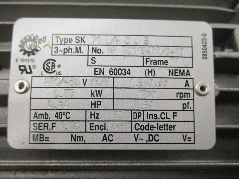 NORD SK1S40VF-71L/4 SK71L/4CUS 230/460V 1.9/0.95A NSMP