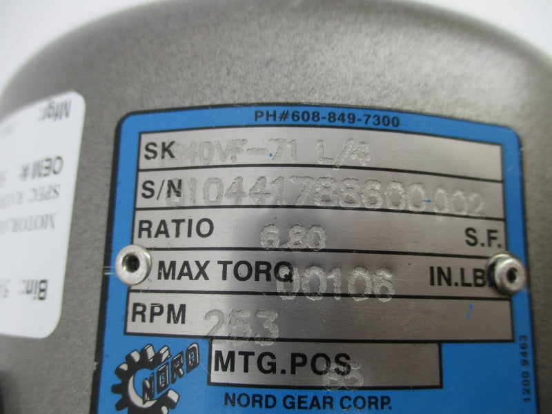 NORD SK1S40VF-71L/4 SK71L/4CUS 230/460V 1.9/0.95A NSMP