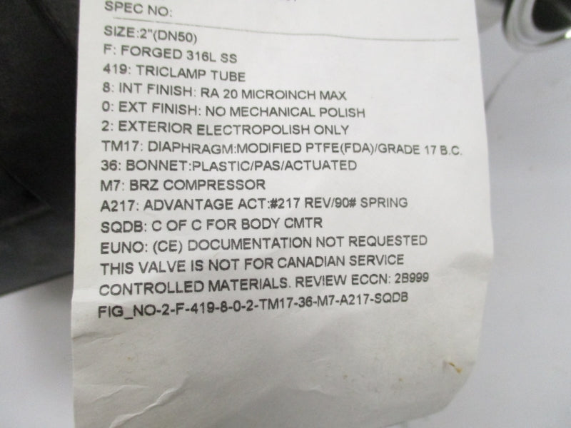 ITT 2-F-419-8-02-TM17-36-M7-A217-SQDB 90PSI 2" NSMP