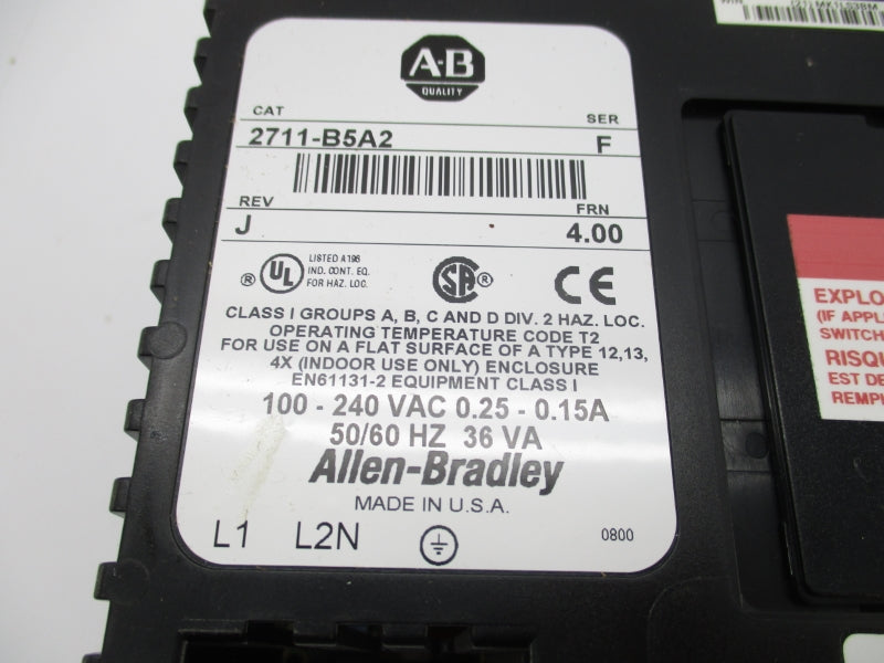 ALLEN BRADLEY 2711-B5A2 SER. F 100-240V 0.25-0.15A F/W 4.00 NSNP