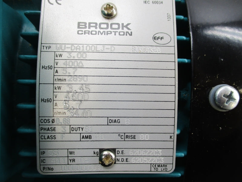 BROOK CROMPTON WU-DA100LJ-D 100W000004T 400/460V 5.7A NSMP