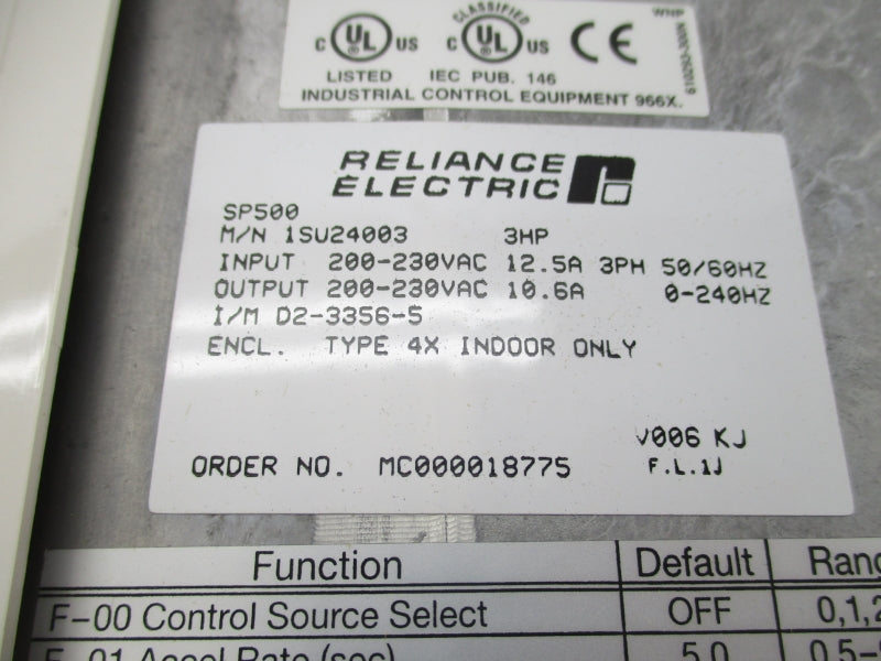 RELIANCE ELECTRIC 1SU24003 200-230V 12.5A NSMP