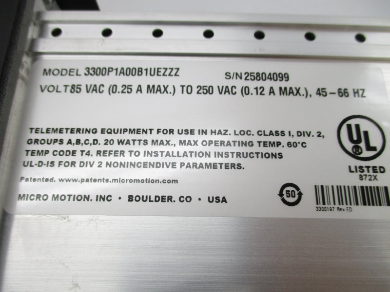 MICRO MOTION 3300P1A00B1UEZZZ 85-250VAC 0.25-0.12A NSMP