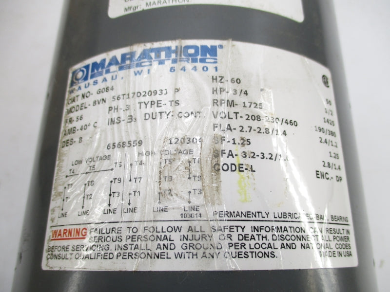 MARATHON BVN56T17D2093JP G084 208-230/460V 2.7-2.8/1.4 NSMP