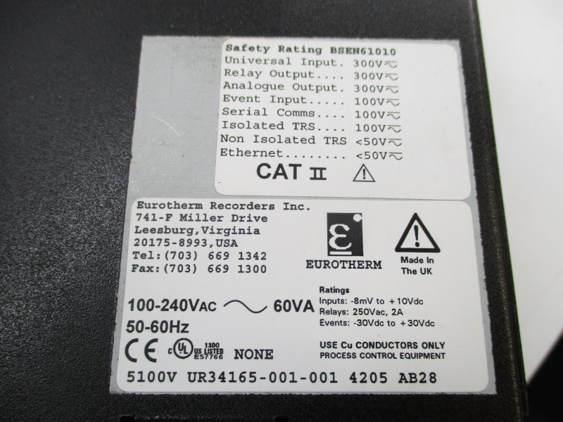 EUROTHERM RECORDERS 5100VUR34165-001-0014205AB28 250VAC 2A NSNP