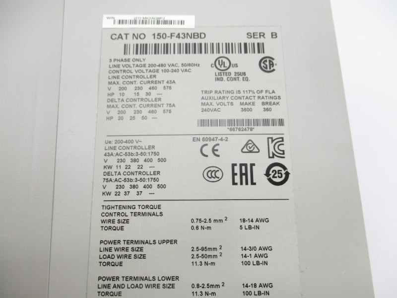 ALLEN BRADLEY 150-F43NBD SER. B 575V 75A F/W 6.008 NSMP