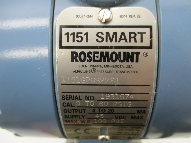 ROSEMOUNT 1151GP6S22S1 45VDC 4-20MA 100PSI NSNP