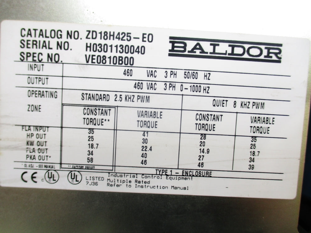 BALDOR ZD18H425-E0 UNMP