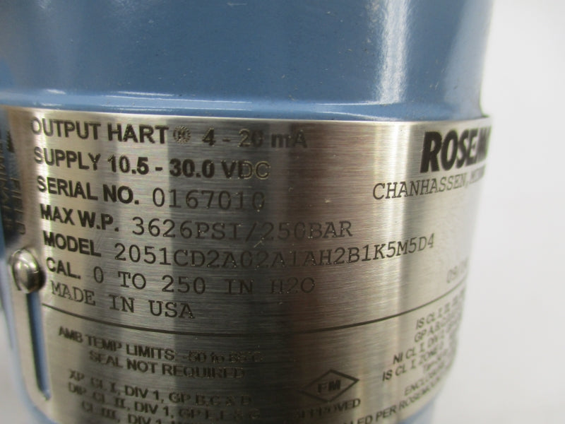 ROSEMOUNT 2051CD2A02A1AH2B1K5M5D4 10.5-30.0VDC 3626PSI NSMP