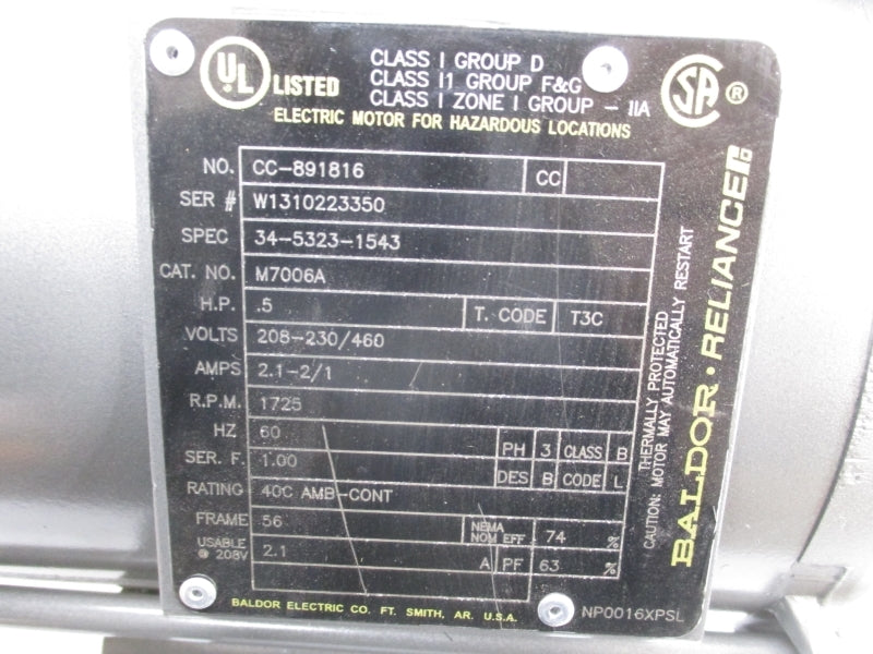 BALDOR M7006A 208-230/460V 2.1-2/1A NSMP