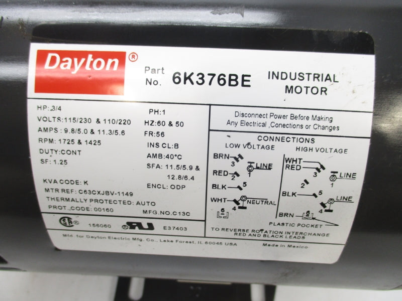 DAYTON 6K376BE 115/230V 11.3/5.6A NSMP