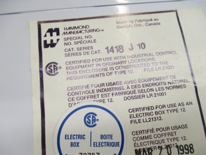 HAMMOND MANUFACTURING 1418J10 UNMP