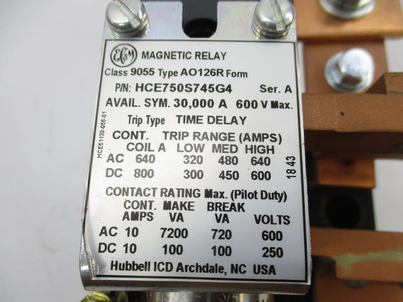 HUBBELL HCE750S745G4 9055AO126R SER. A 600V NSMP