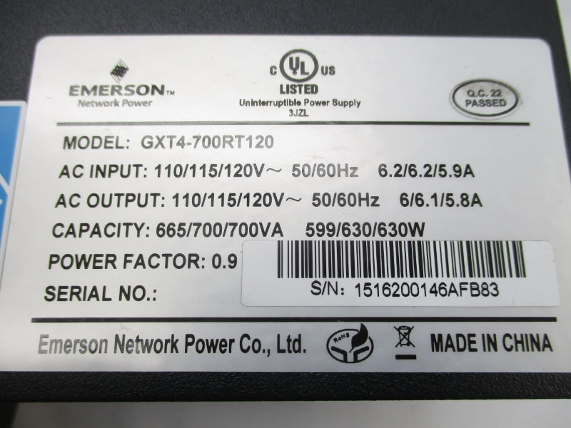 EMERSON GXT4-700RT120 120V 6.2A NSMP