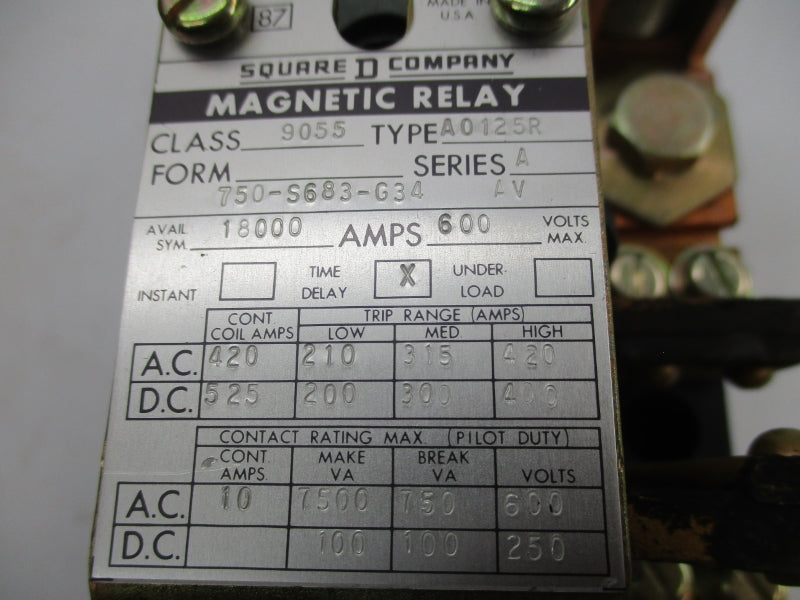 SQUARE D 9055AO-125R SER. A 600V 210-420A NSMP